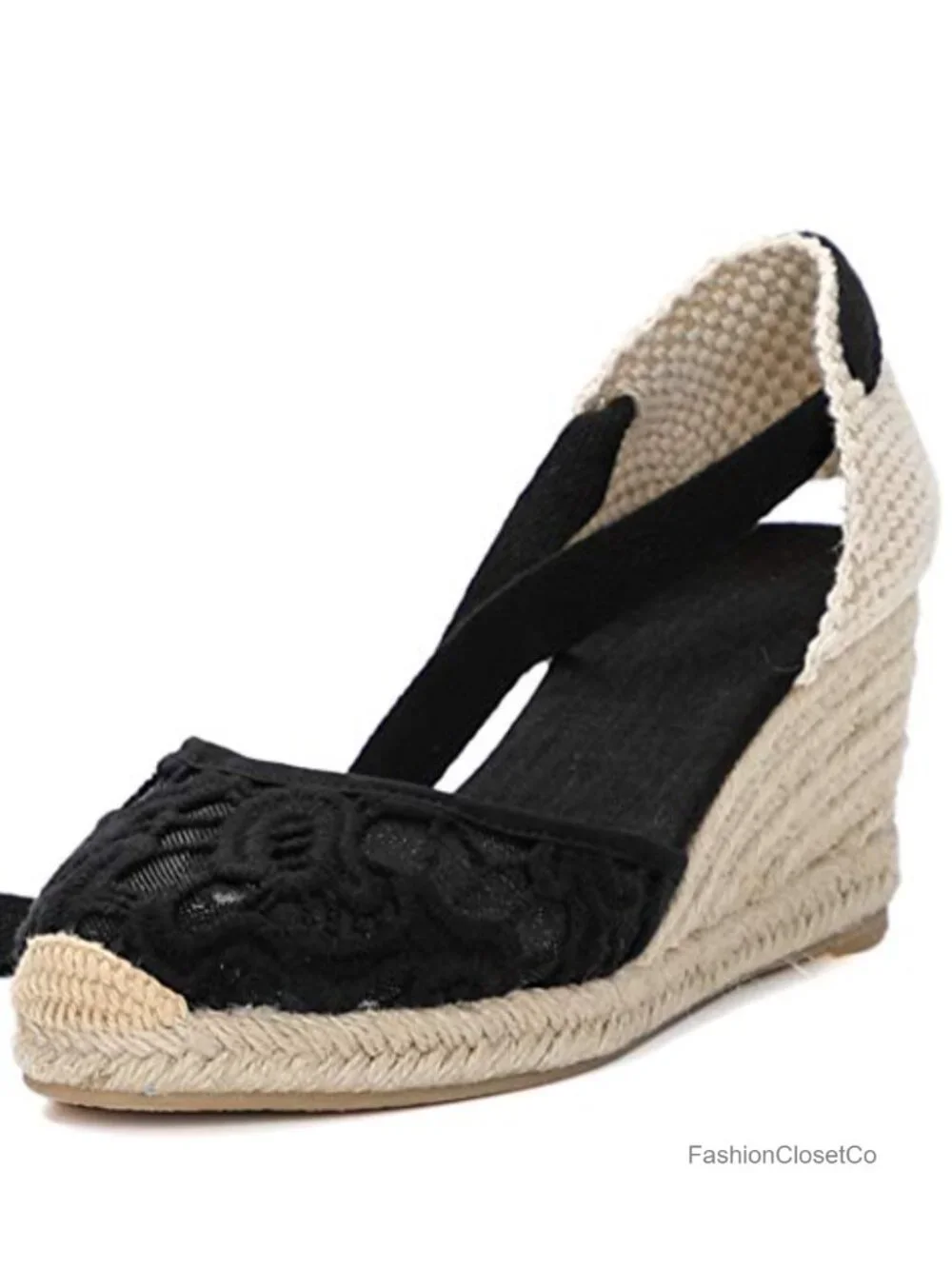 Women's Espadrille Wedge Sandals Closed Toe Lace Up Ankle Strap Slingback